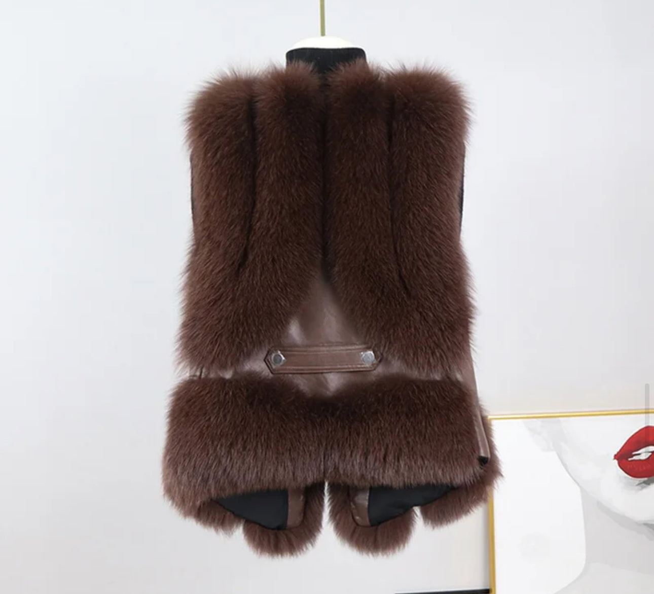 Natural Fur Gilet - Luxury Waistcoat Leather Belt - Chocolate ๐ค ๐