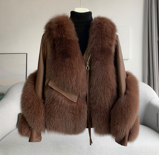 Winter Jacket, Natural Fox Fur โ๏ธ ๐ค CHOCOLATE BROWN