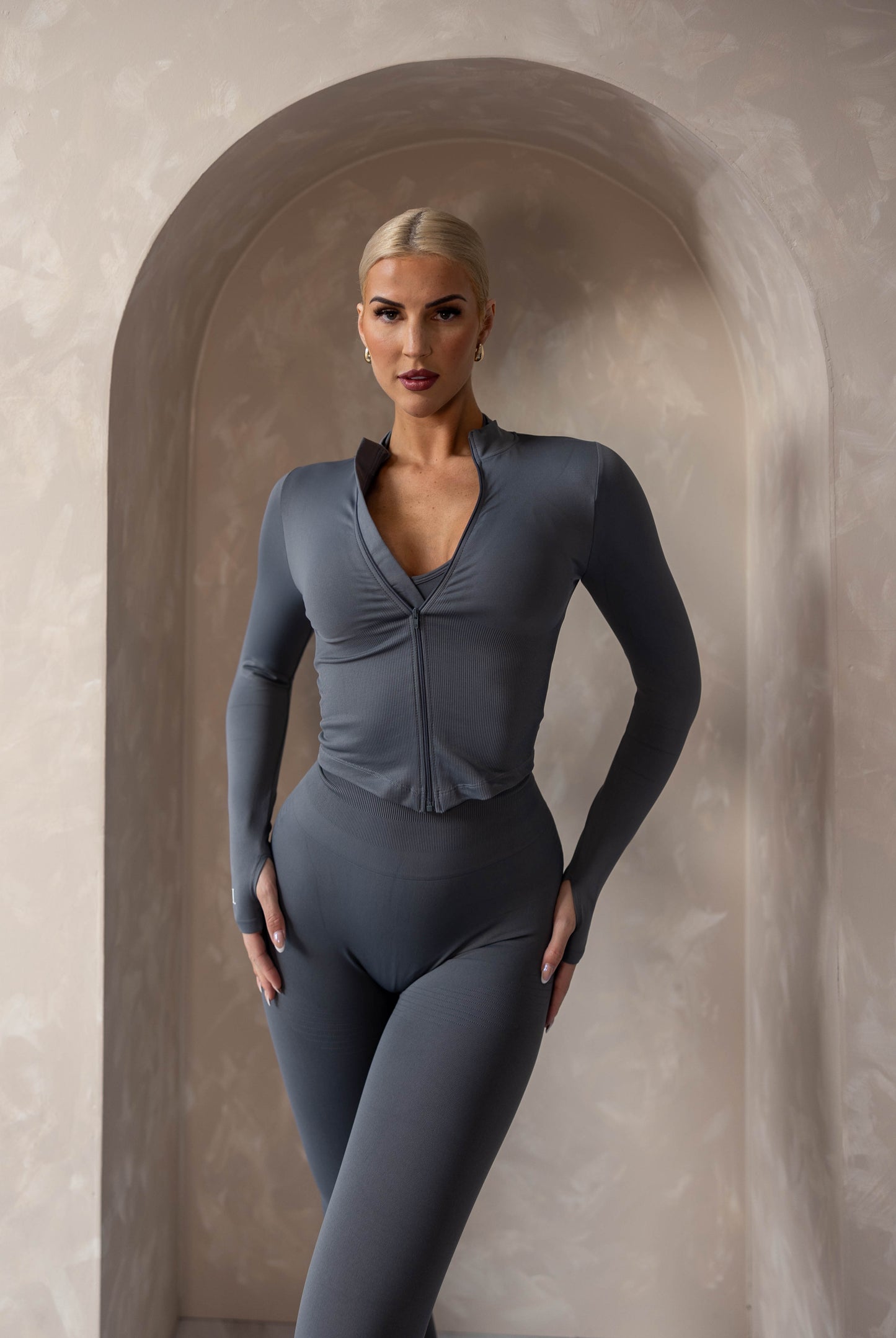 Grey 3 Piece Gym Set - Halter Bra and High Waisted Leggings