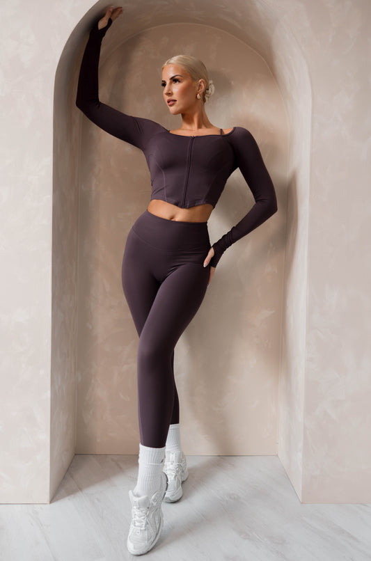 Grape Purple 3 Piece Yoga Set - Ruffle Pocket Bottom