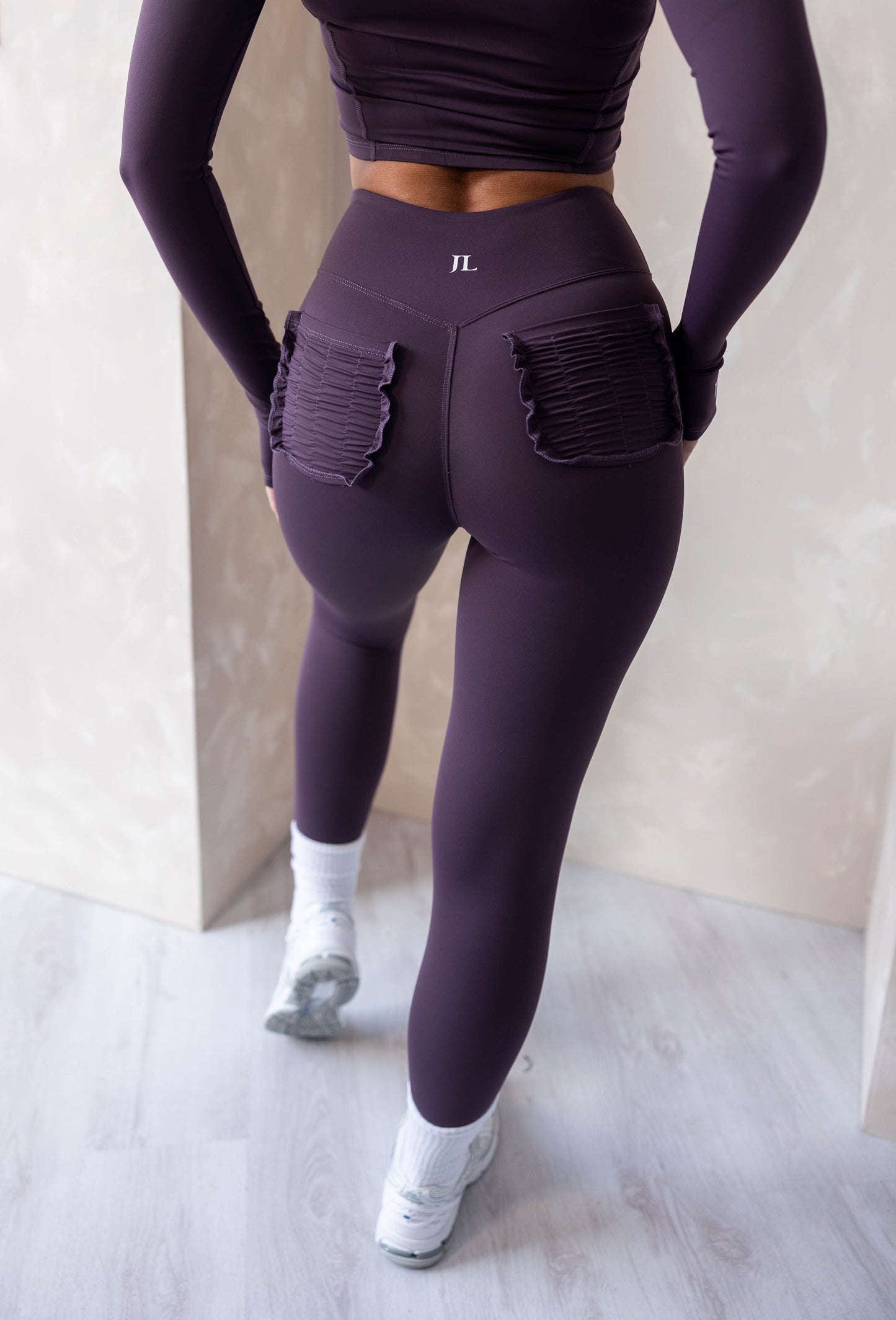 Grape Purple 3 Piece Yoga Set - Ruffle Pocket Bottom