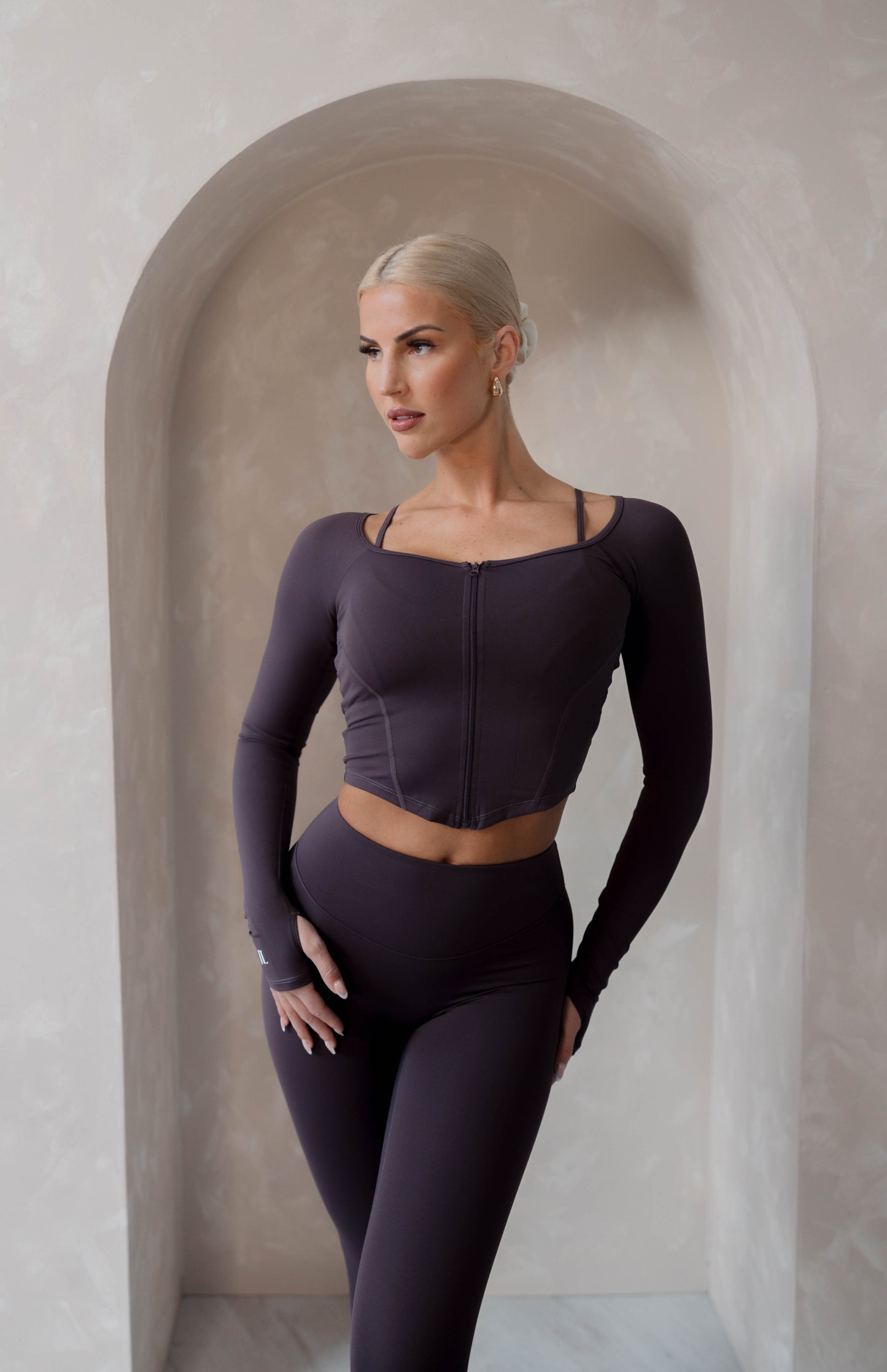 Grape Purple 3 Piece Yoga Set - Ruffle Pocket Bottom