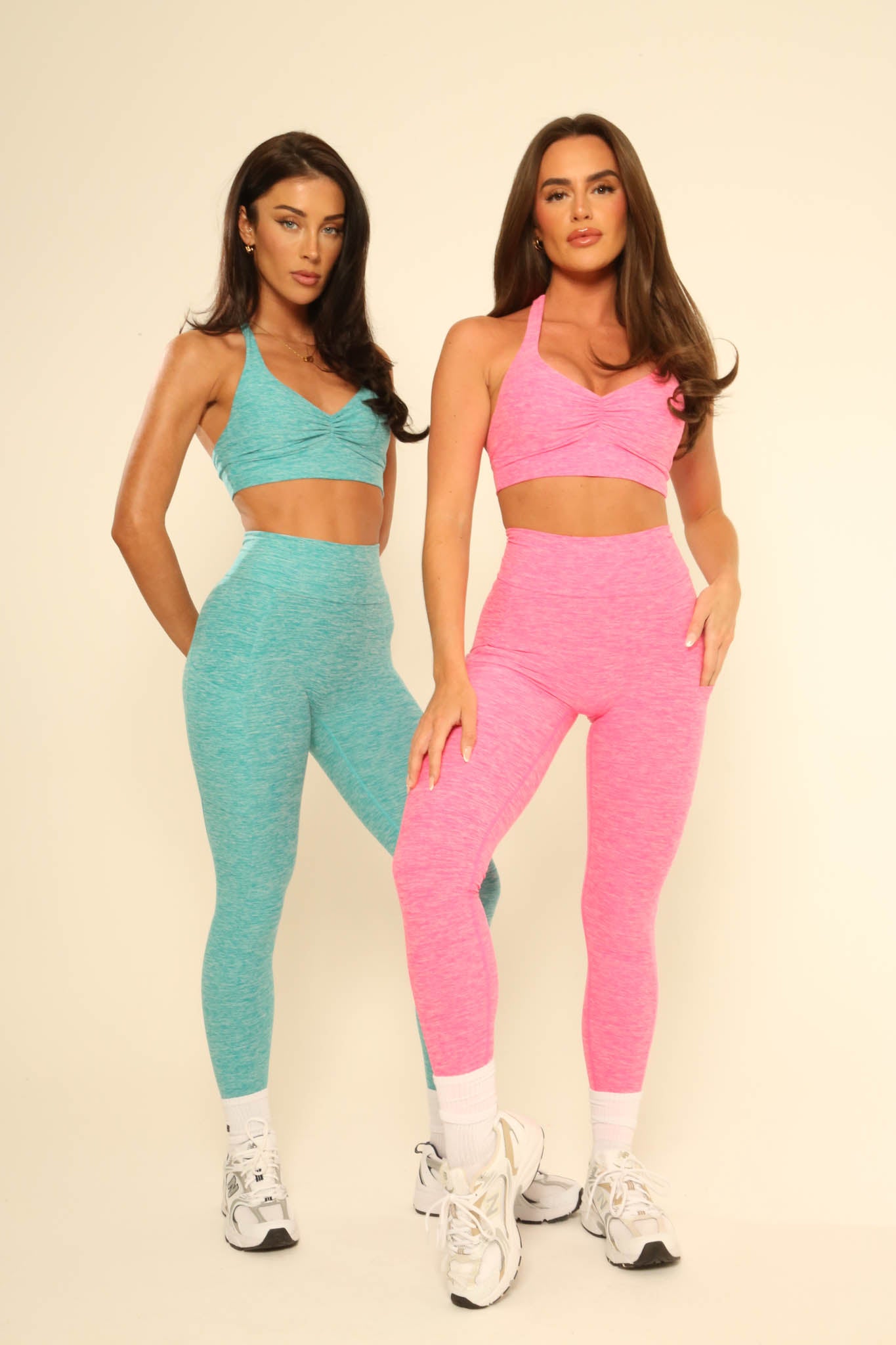 High-Waist Sculpting Leggings & Alterneck Sports Bra Set - PINK