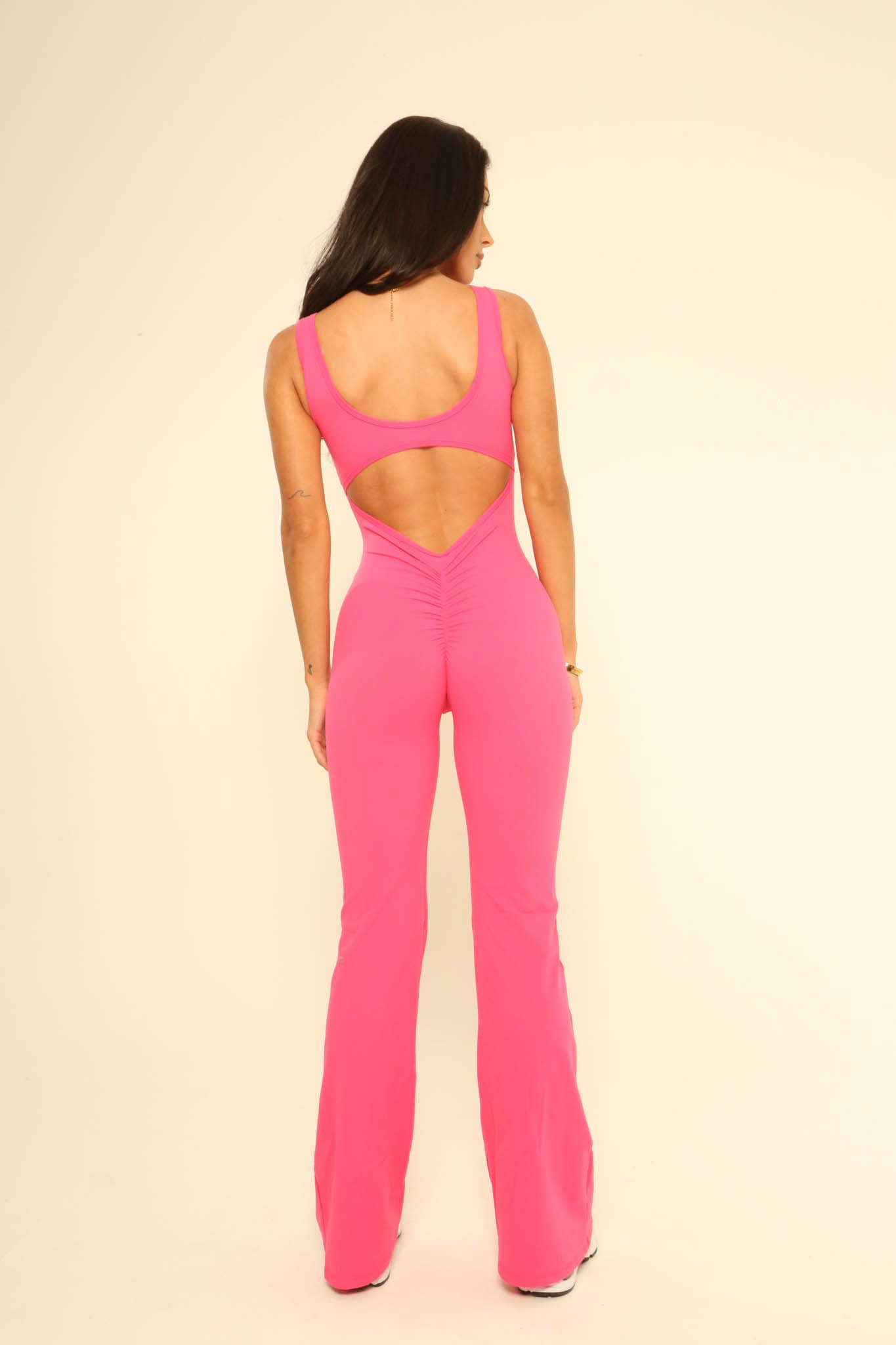 Hollow Out Jumpsuit - Flare Bottoms - Coral