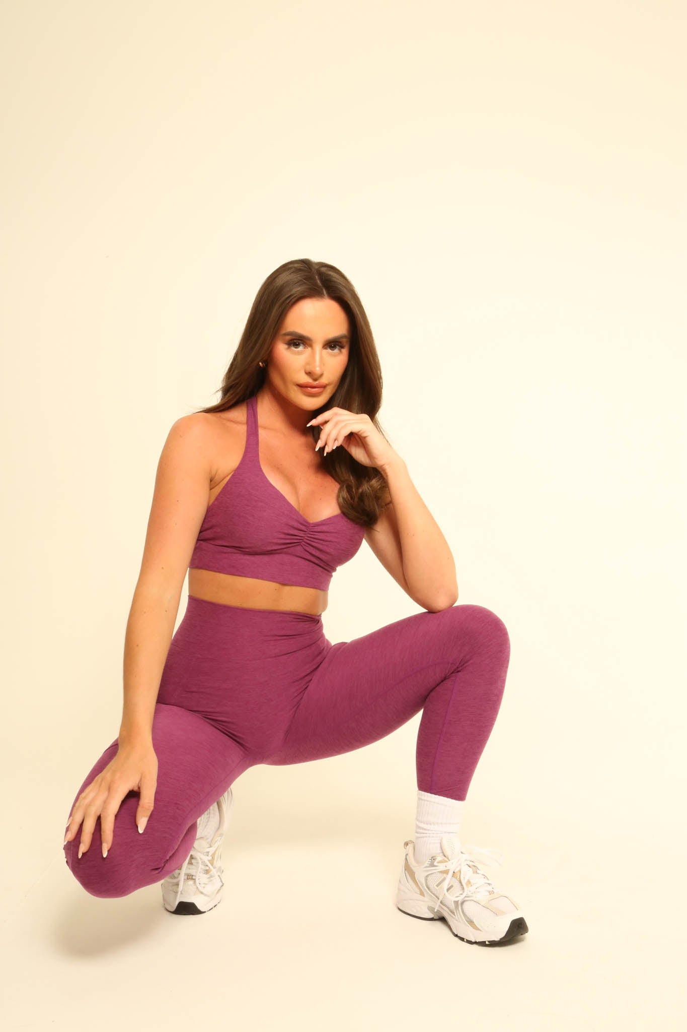 High-Waist Sculpting Leggings & Alterneck Sports Bra Set PLUM