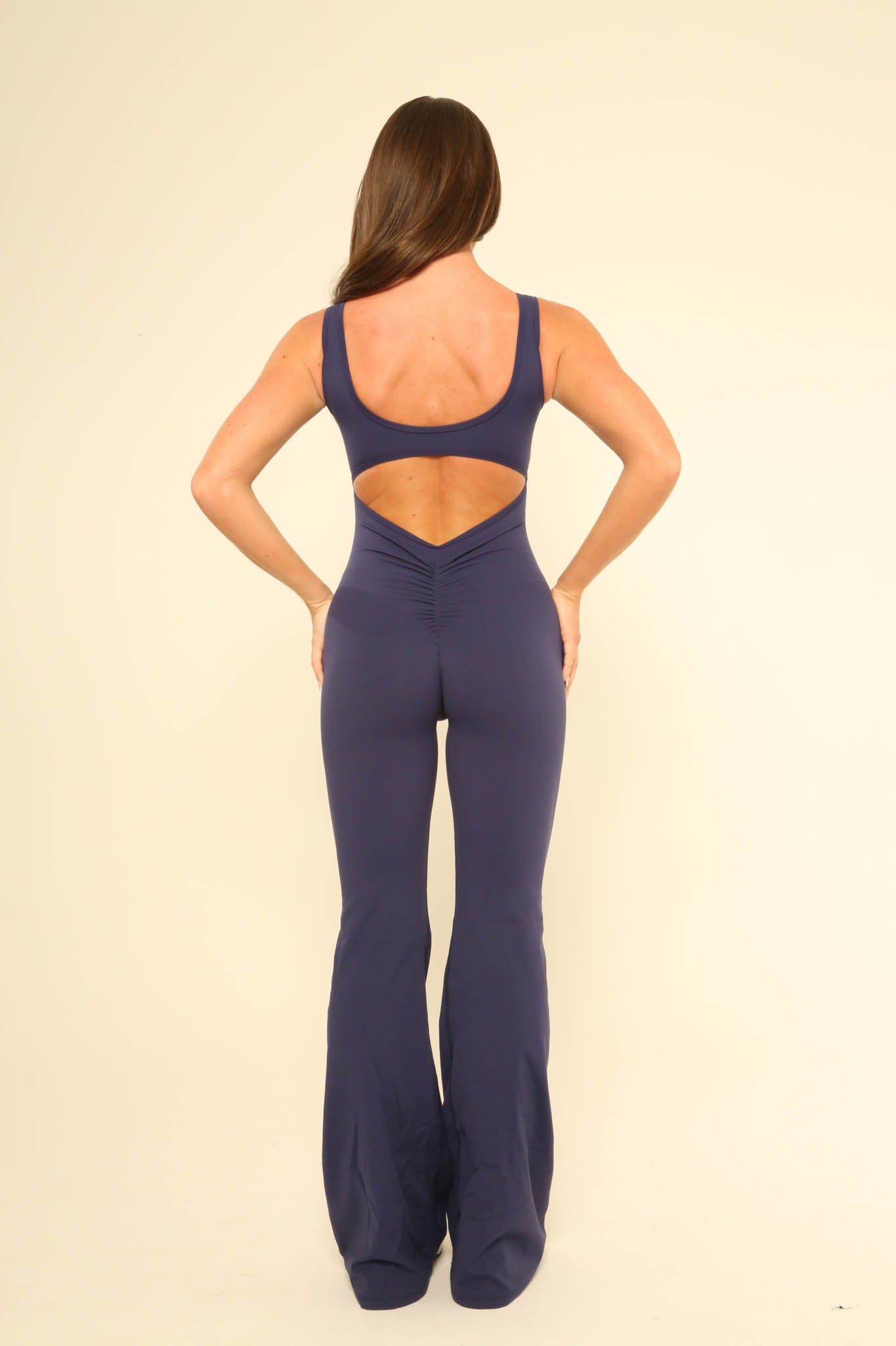 Hollow Out Jumpsuit - Flare Bottom Navy