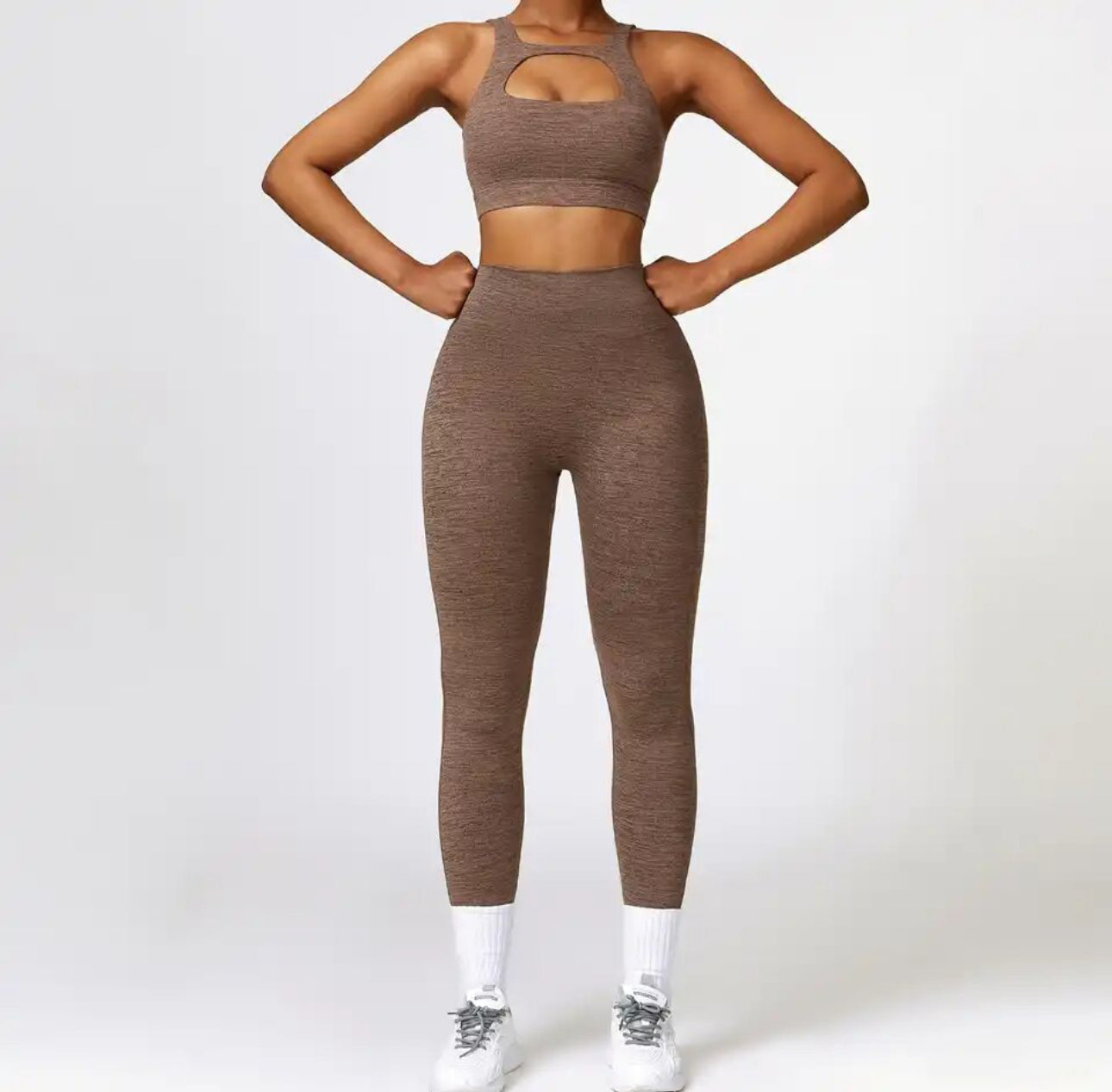 Coffee Cage Sports Bra / Button Bum High Waisted leggings