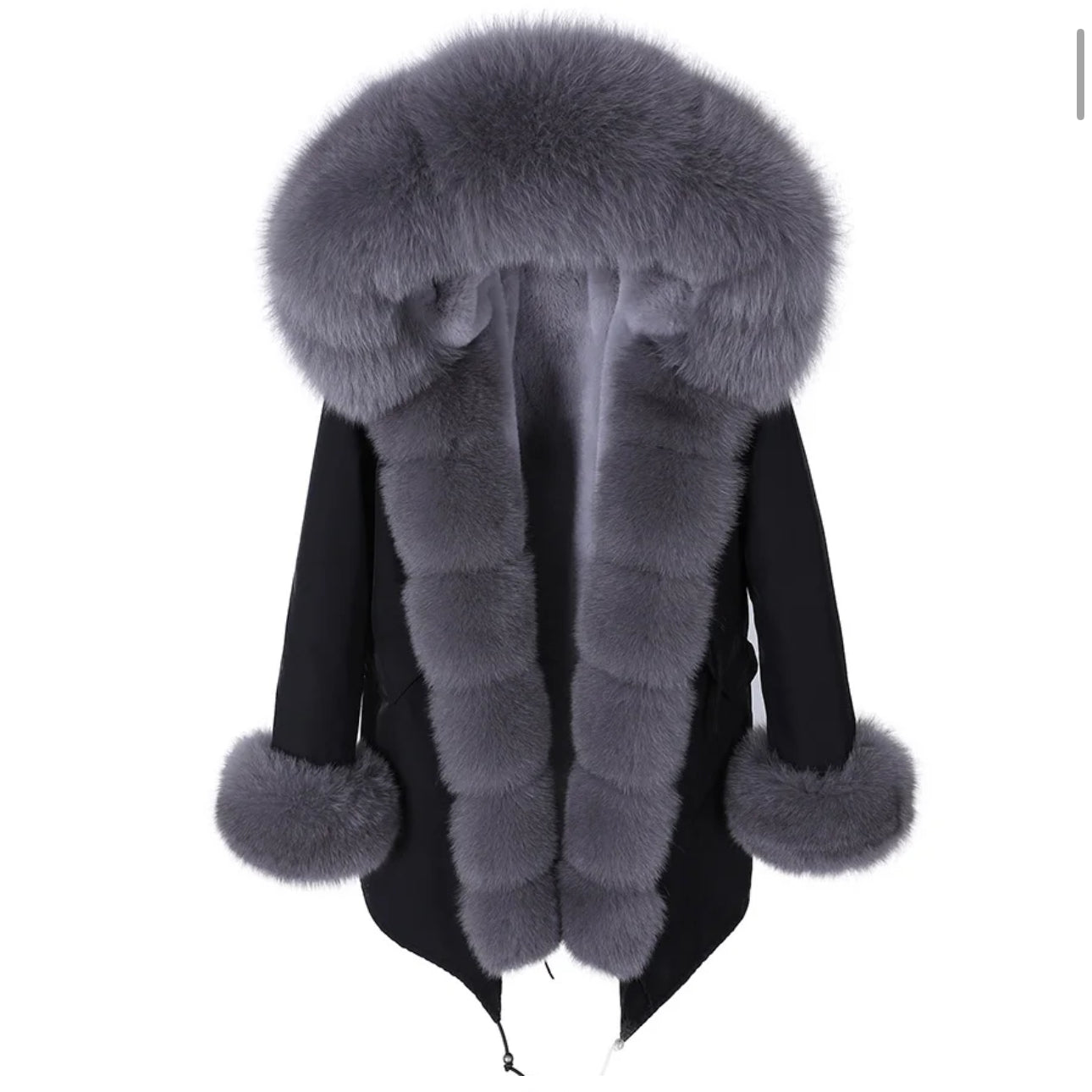 Ja’Lau Coat Natural Fox Fur Collar Cuff Thick Luxury Real Fur Parka 🤍