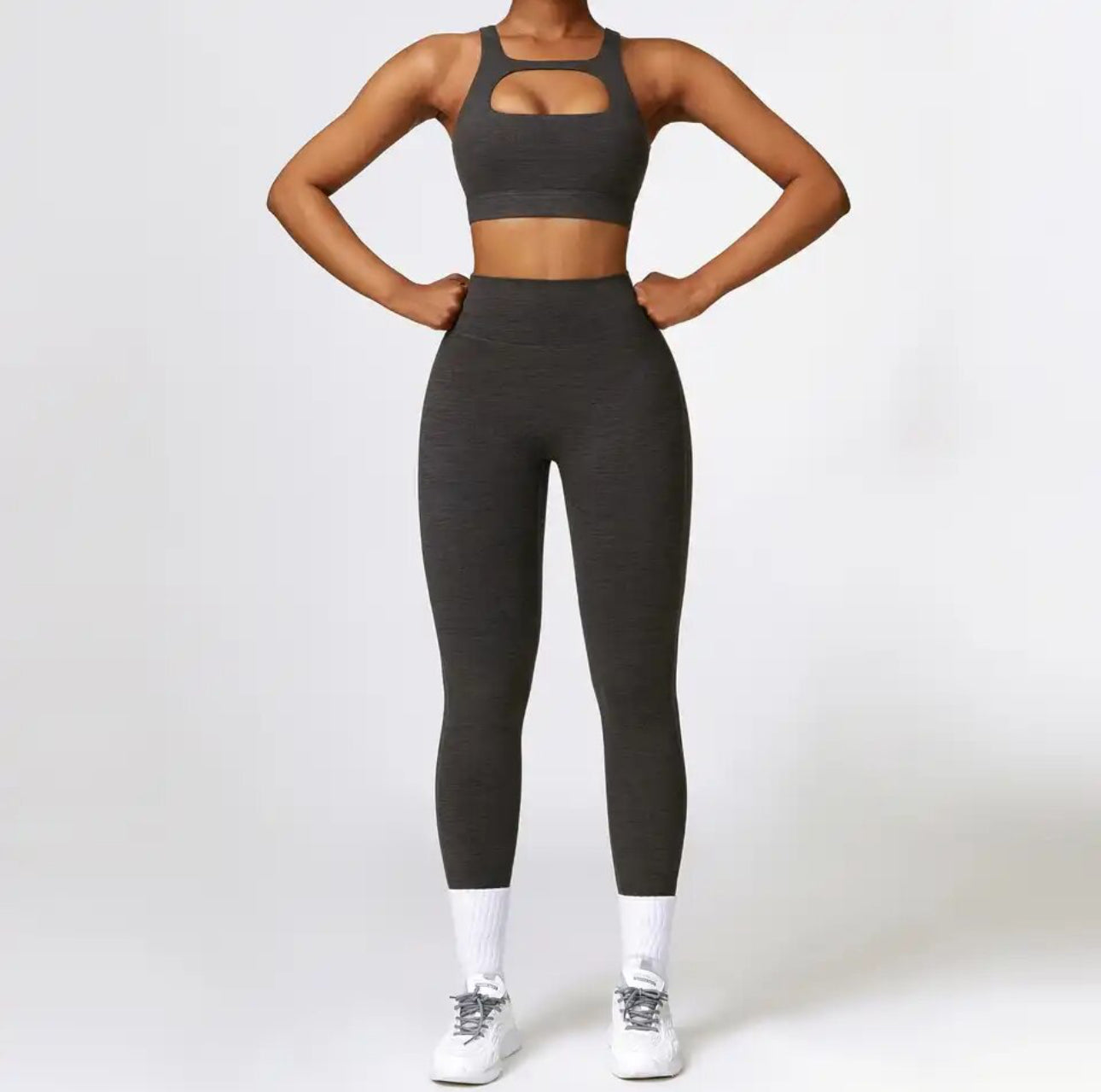 Coffee Cage Sports Bra / Button Bum High Waisted leggings