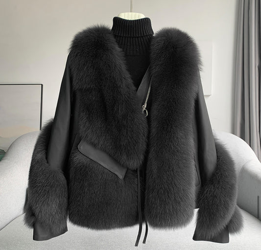 Winter Jacket, Natural Fox Fur ❄️ 🖤 BLACK