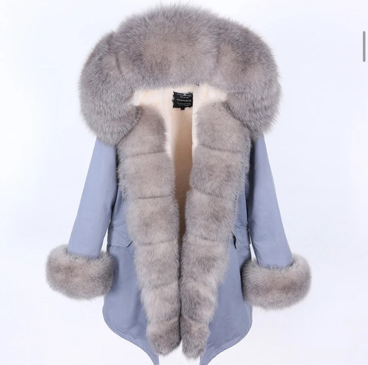 Ja’Lau Coat Natural Fox Fur Collar Cuff Thick Luxury Real Fur Parka 🤍