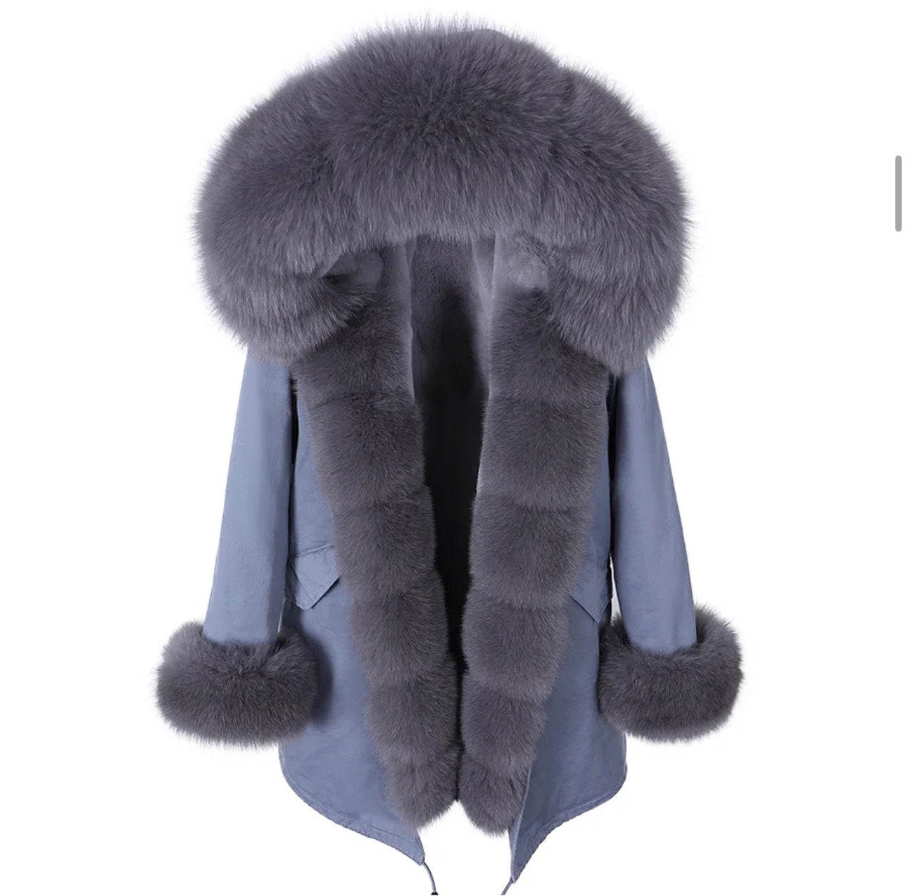 Ja’Lau Coat Natural Fox Fur Collar Cuff Thick Luxury Real Fur Parka 🤍