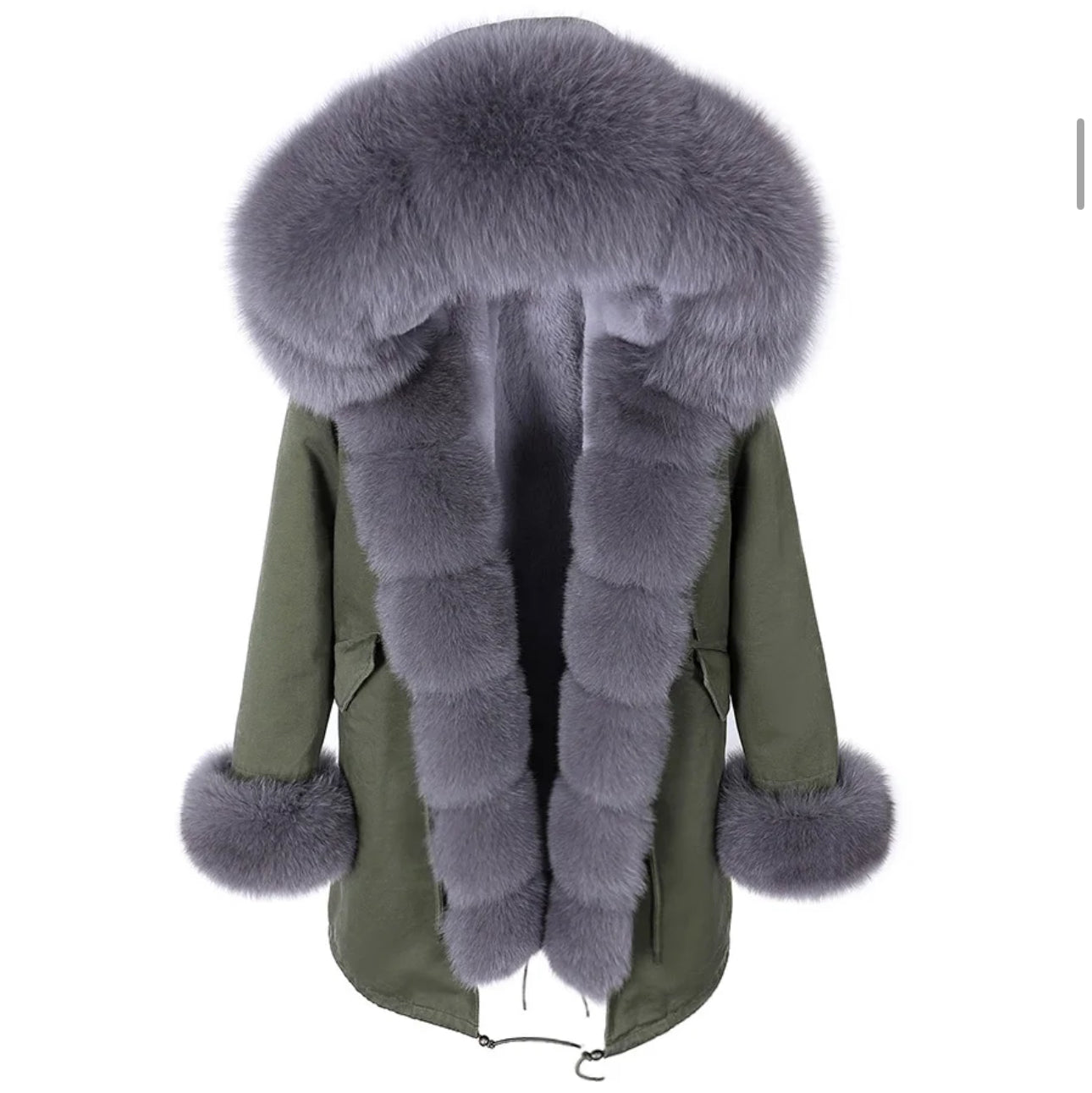 Ja’Lau Coat Natural Fox Fur Collar Cuff Thick Luxury Real Fur Parka 🤍