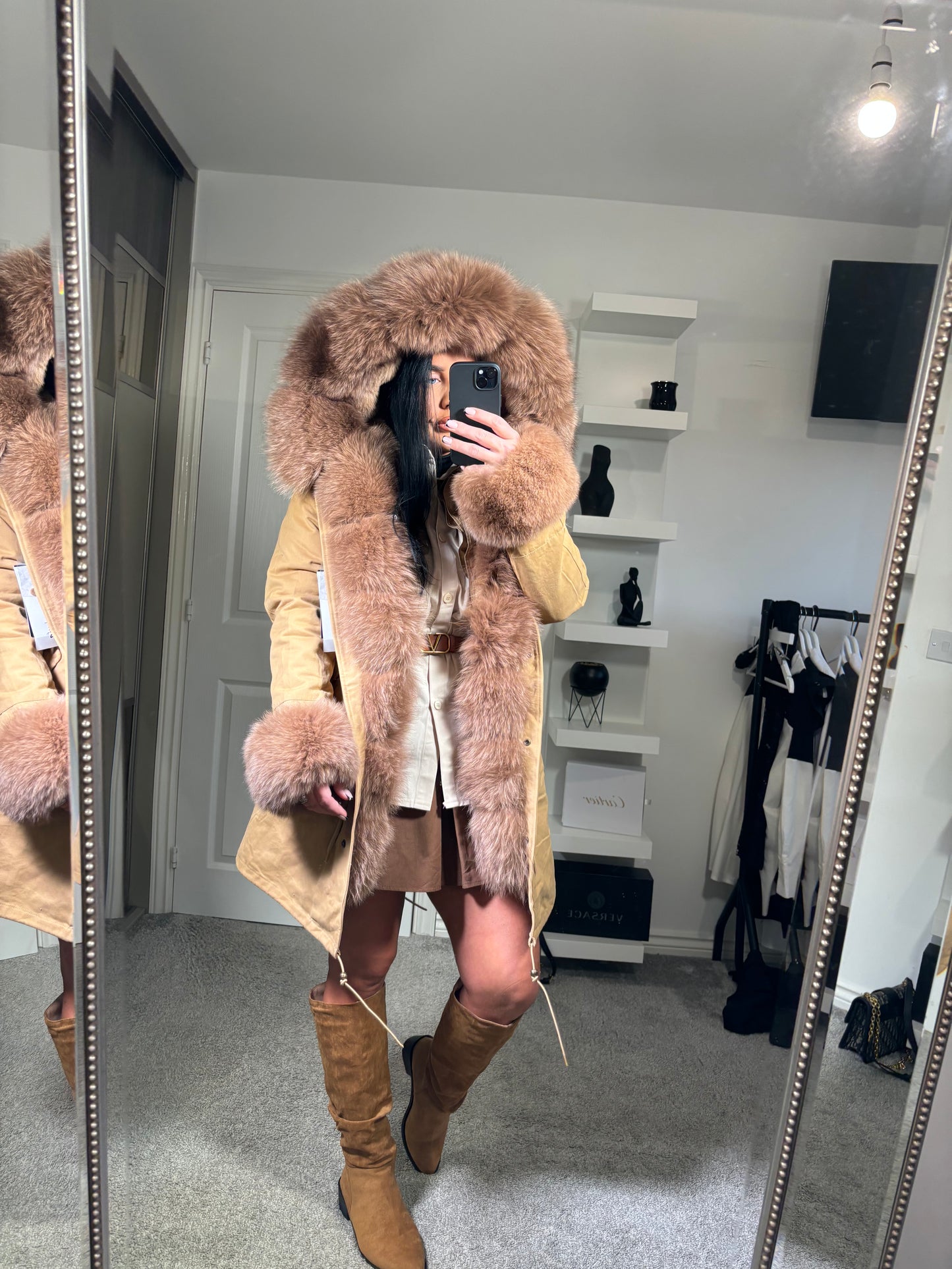 Ja’Lau Coat Natural Fox Fur Collar Cuff Thick Luxury Real Fur Parka 🤍