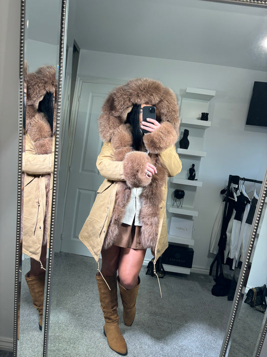 Ja’Lau Coat Natural Fox Fur Collar Cuff Thick Luxury Real Fur Parka 🤍