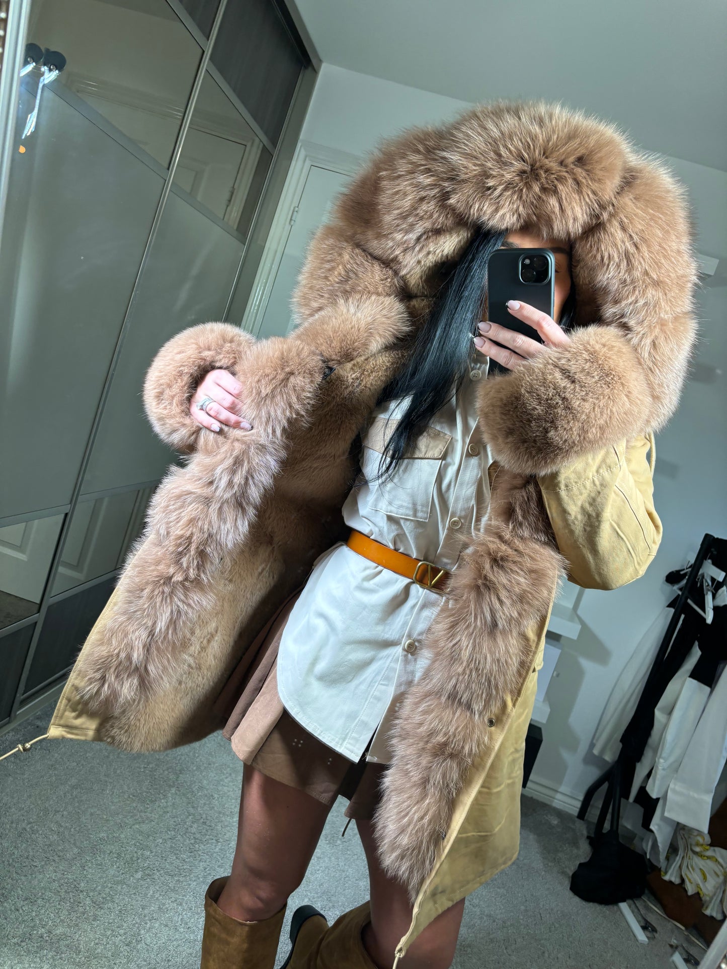 Ja’Lau Coat Natural Fox Fur Collar Cuff Thick Luxury Real Fur Parka 🤍