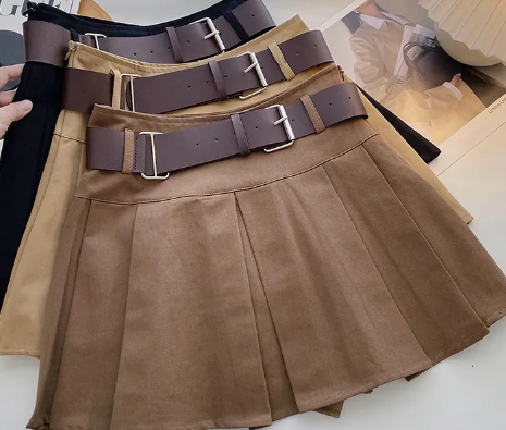 Skort A-Line Pleated Skirt - With Belt